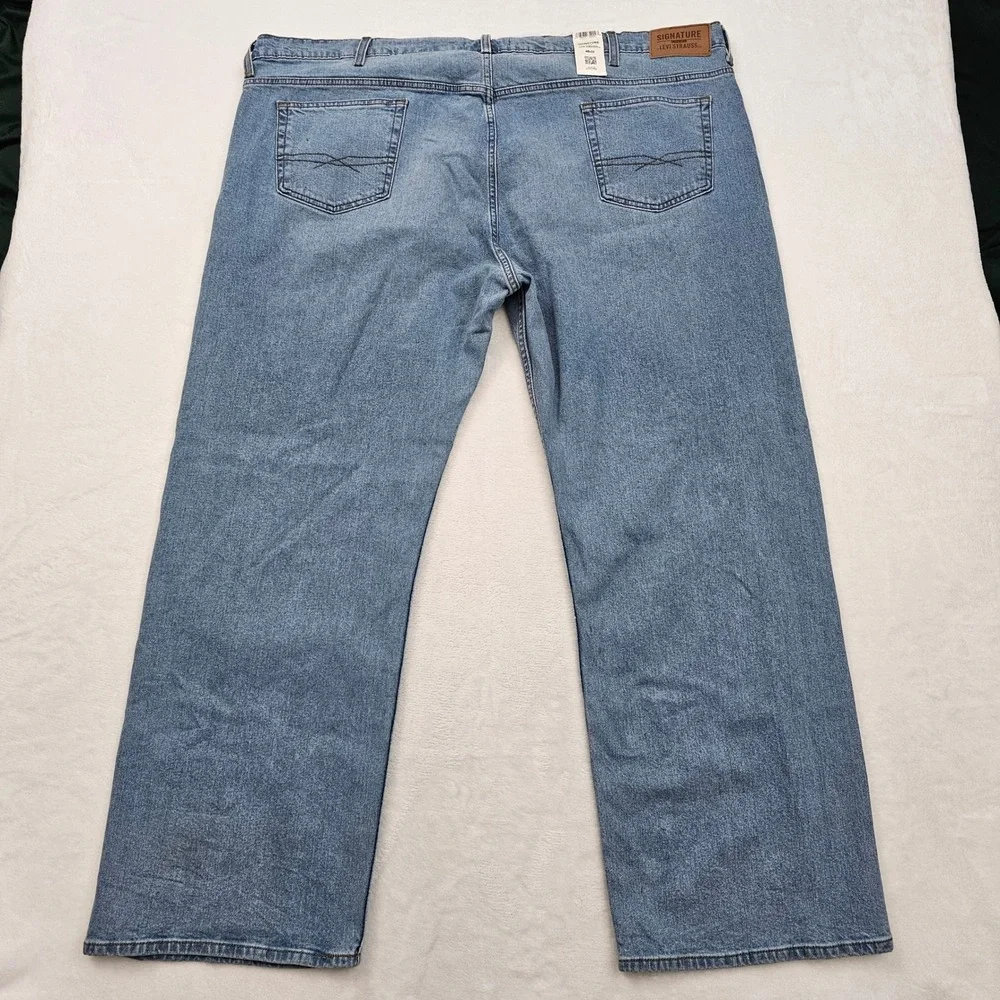 Signature Levi Strauss Mens 48x31‎ Blue Light Wash Loose Fit Jeans Denim New